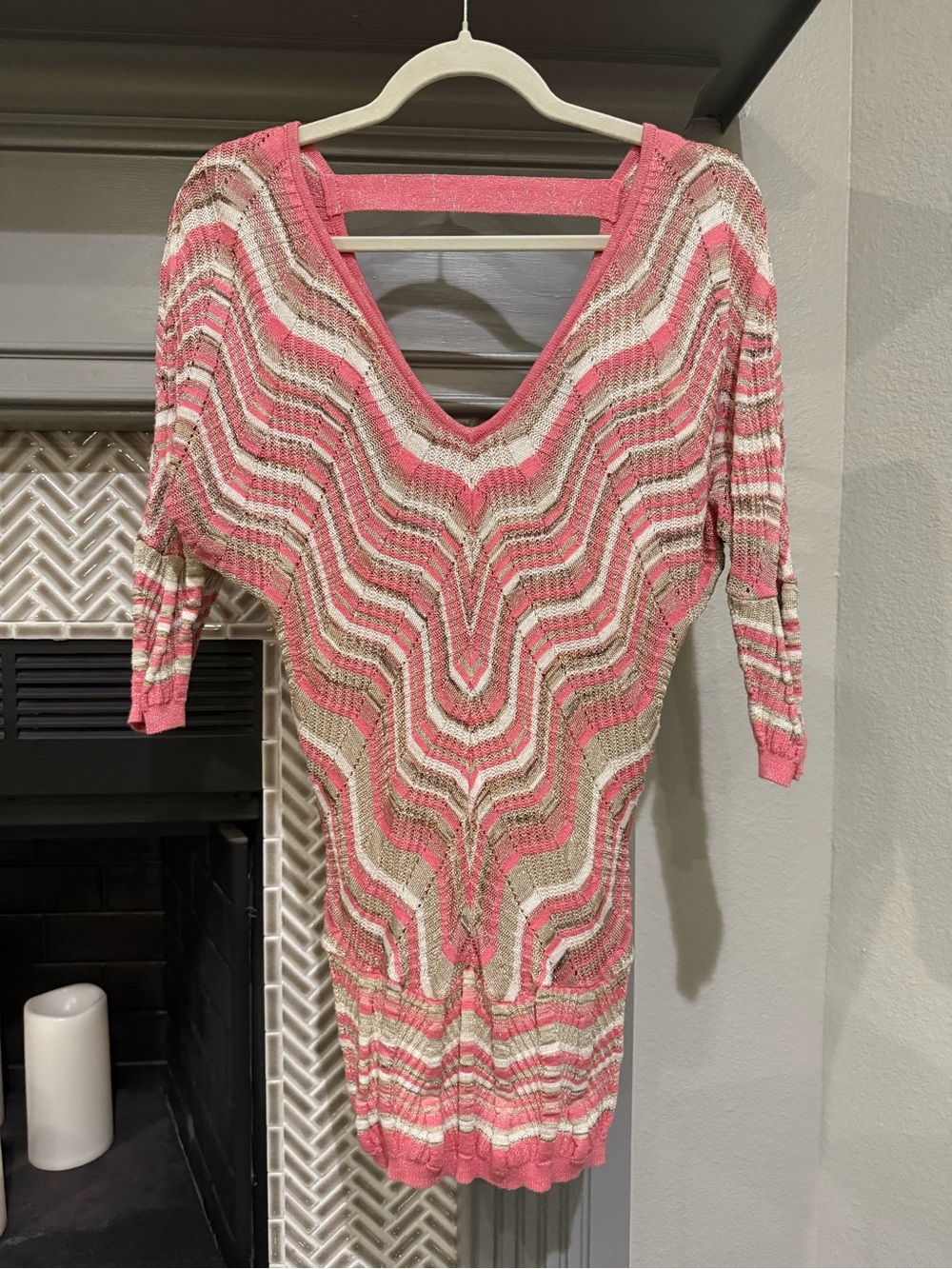 Cache Pink Cream and Tan Sweater